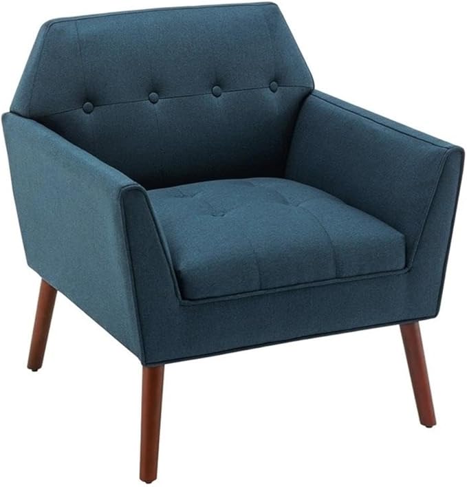 Pemberly Row Accent Chair Blue Polyester Fabric Solid Wood Legs with Espresso Finish 30 x 27.25 x 31.5 in. Button-Tufted Mid-Century Modern Design Living Room or Lounge Chair