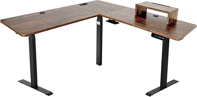 UNICOO L-Shaped Triple Motor Electric Height Adjustable Standing Desk for Gaming &amp Home Office Easy Touch Control &amp Solid Steel Construction (Rustic Brown Top/Black Frame-XOT-L3E-RB)
