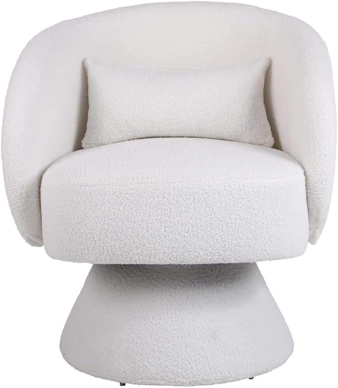 Swivel Accent Chair Swivel Barrel Chair with Pillow 360 Degree Swivel Armchair Round Club Chair for Living Room Bedroom Office Lounge (Grey + Faux Fur)