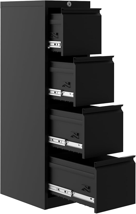 GarveeHome 4-Drawer File Cabinet with Lock - Heavy Duty Metal Filing Cabinet for Letter/Legal/A4/F4 Documents - Vertical Storage for Home Office Black