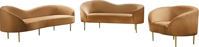 Meridian Furniture 659Saddle-L Ritz Collection Modern | Contemporary Upholstered Loveseat with Rich Saddle Velvet Gold Metal Legs Curved Contemporary Design 67 W x 31.75 D x 30.5 H Saddle