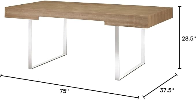 Modway Tinker Contemporary Modern Wood and Stainless Steel Office Desk With Two Drawers in Natural