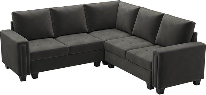 Belffin Velvet Modular Sectional Sofa Convertible Sectional Sofa Couch with Reversible Chaise L Shaped 4 Seater Corner Sofa Couch Grey