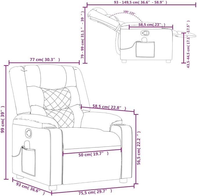 vidaXL Black Fabric Massage Recliner Chair - Manual Reclining Vibration Massage Cup Holders for Comfort in Living Room/Lounge