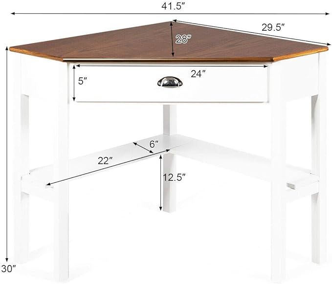 Corner Desk Compact Home Office Corner Desk Organizer90 Degrees Triangle Computer Laptop Writing Table for Small Spaces with Storage Shelf and Drawer (Natural)