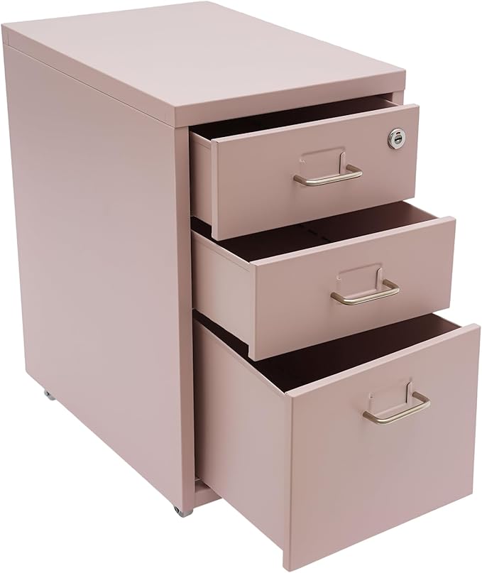 3 Drawer Metal Storage Cabinet Mobile File Cabinet with Lock Under Desk Office Storage Cabinet for Office &amp Home Fits Letter/Standard Sizes(Pink)