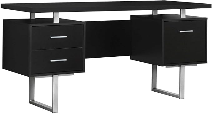 Monarch Specialties Cappuccino Hollow-Core/Silver Metal Office Desk 60-Inch