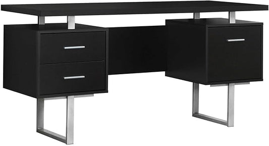 Monarch Specialties Cappuccino Hollow-Core/Silver Metal Office Desk 60-Inch