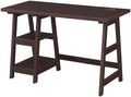Pemberly Row Trestle Desk Espresso Wood Finish 47 in x 20 in x 29.25 in Charging Station with USB Ports 2 Fixed Shelves Contemporary Style Home Office Desk for Work or Study