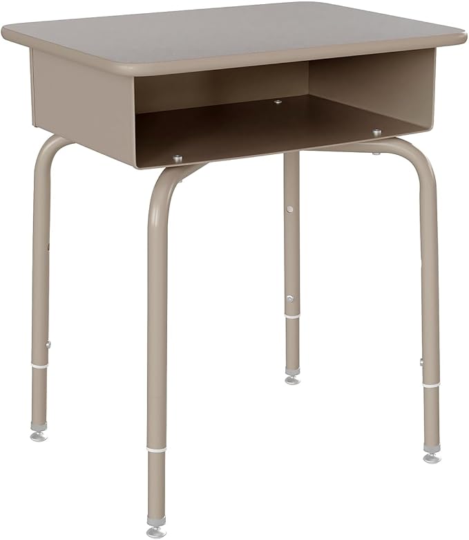 Flash Furniture Billie Student Desk - Gray Granite Open Front School Desk - Silver Metal Frame - 24W x 18D Adjustable Height Durable for School or Remote Learning