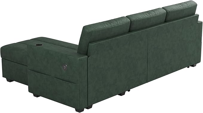 Fadware 89” L Shape Sofa Sleeper Sectional Sofa Bed with Hidden Storage&amp Side Pocket Anti-scratch Faux Leather Couch Bed with ChargePort&amp CupHolder Modern Piano Design Pull Out Couch for Li
