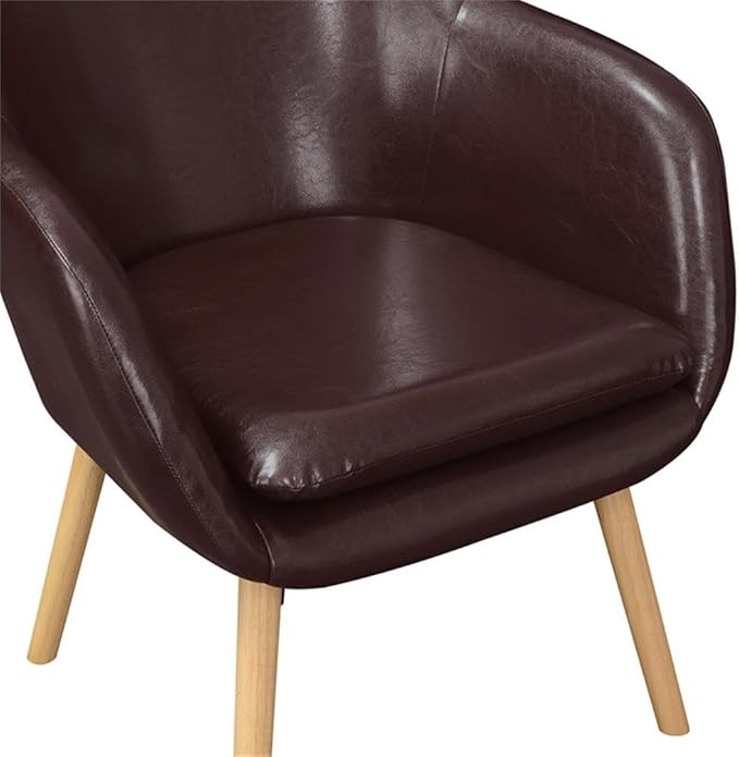 Pemberly Row Modern Accent Chair Espresso Faux Leather Finish Solid Red Oak Legs Detachable Foam Cushion 25.25 x 26.75 x 33.5 in Comfortable Living Room or Office Seating