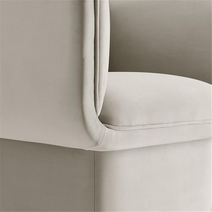 Pemberly Row Modern Velvet Accent Chair Almond Finish Dense Foam Padding Fixed Seat and Back Cushion Sturdy Wood Frame Detailed French Piping Living Room or Bedroom Upholstered Chair