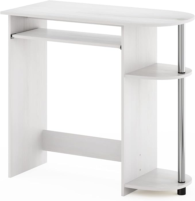 Furinno Simplistic Easy Assembly Computer Desk with Keyboard Tray White Oak/Stainless Steel