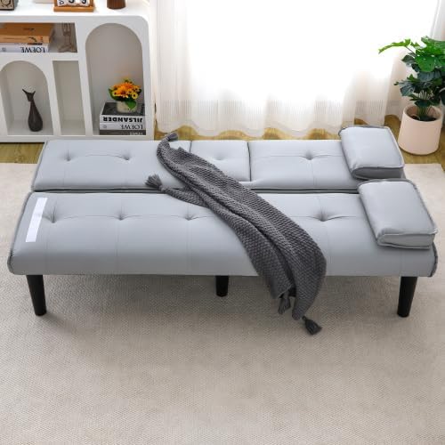 Futon Sofa Bed Modern Folding Couch for Small Space Linen Convertible Loveseat Sleeper Bed Daybed Recliner Lounge Sofas for Living Room2 Cup HoldersMetal LegsRemovable Armrests (Light Gray)