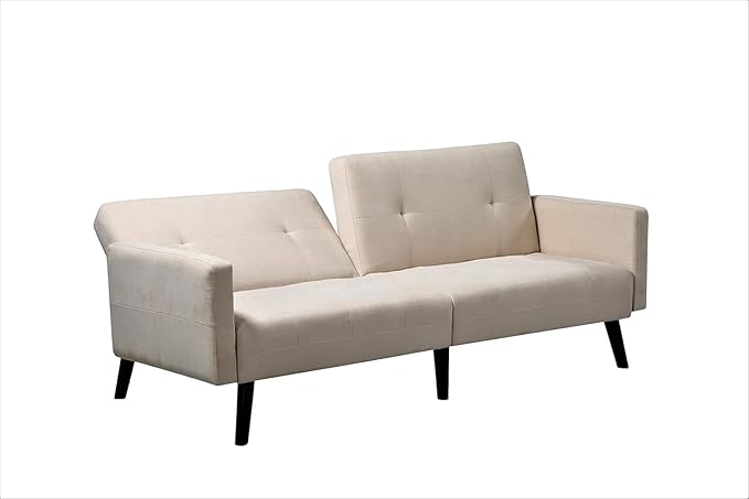 Hasano 79 Sleeper Sofa Bed - Reclining Convertible to Full Bed - Tufted Linen Upholstery Wooden Legs - Space-Saving Sofa Bed(79 L x 33 W x 33 H) Beige