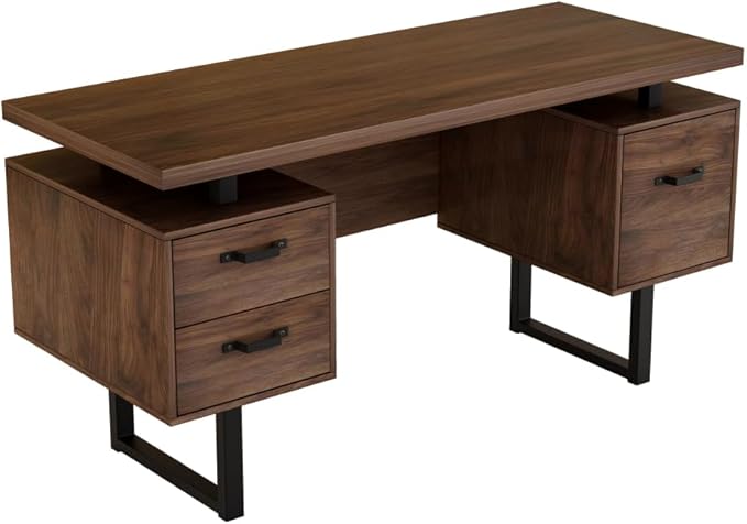 Home Office Computer Desk with Drawers/Hanging Letter-Size Files 59 inch Writing Study Table with Drawers