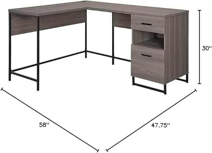 OSP Home Furnishings Hagney Lane L-Shape Desk with AC and USB Power Hub and Storage Farm Oak