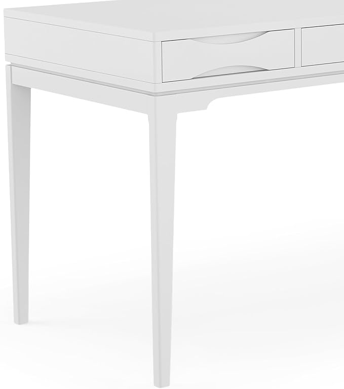SIMPLIHOME Harper Desk - 60 Inch Wide Solid Wood Writing Desk in White Mid-Century Modern Home Office Computer Table for Workspace or Study with 2 Drawers and Flip-Down Keyboard Tray