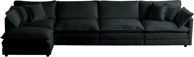 WILLIAMSPACE 146.5 Sectional Sofa Couch for Living Room Modern Upholstered Oversized L-Shaped Sofa with Ottoman &amp Toss Pillows Modular 5 Seat Sofa Furniture for Apartment Chenille Fabric (Blac