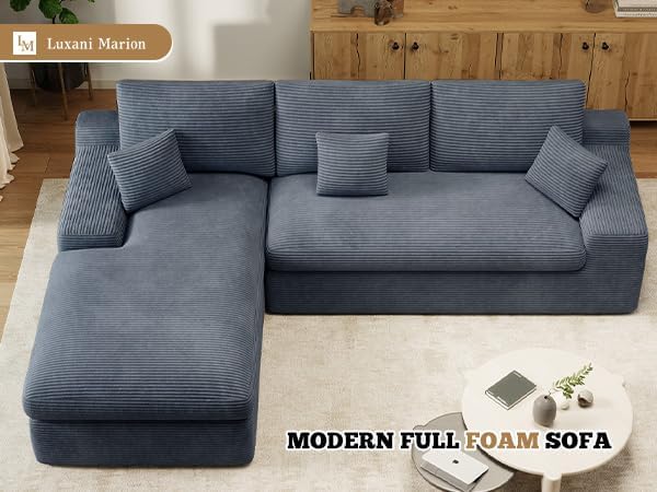 112 Modular Sectional Sofa for Living Room Convertible L-Shape Couch with OttomanCloud Boneless Couch with Layered CushionGary Corduroy