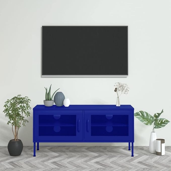 vidaXL Navy Blue Steel TV Cabinet Medium Rectangular Industrial Levelers