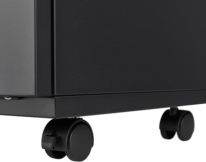 2-Drawer File Cabinet Metal Lateral Filing Cabinet with 360° Universal Wheels &amp Handle Mobile Pedestal Office File Cabinet Printer Stand for Legal/Letter/A4 Files Home Office Black