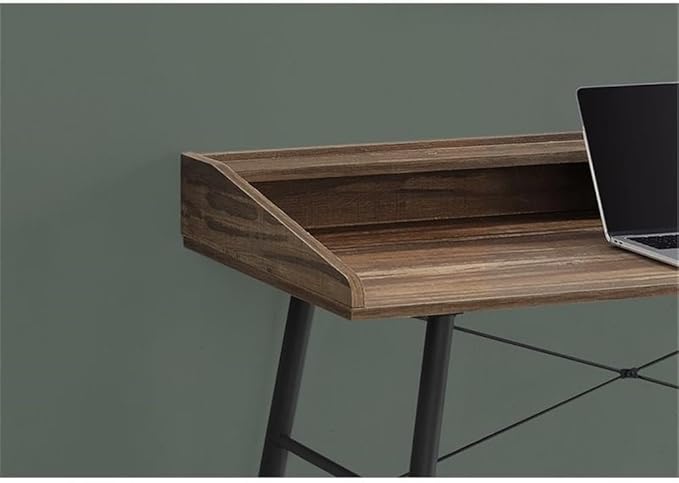 Pemberly Row Computer Desk 48 L Brown Reclaimed Wood Look Metal Base Black Finish Hutch with Shelf and 2 Storage Cubbies Mid-Century Modern Home Office or Bedroom Desk