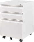 3 Drawer Metal File Cabinet with Lock Under Desk Filing Cabinet with Wheels Rolling for Home Office Fit A4/Letter/Legal File Fully Assembled White