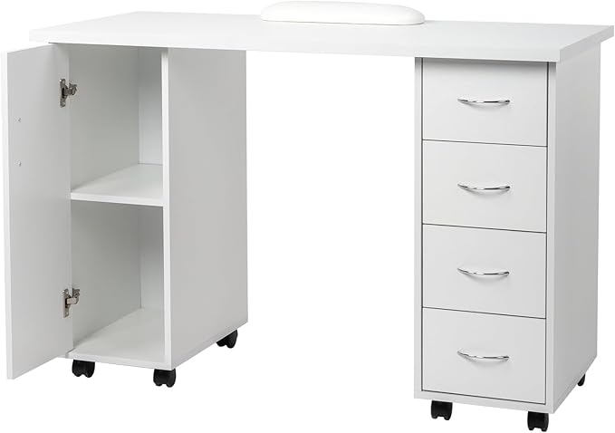 JHshop White Portable Desk with Drawers Mobile Laptop Desk with Wheels Writing TableHome Office Desk with StorageWork Desk for Home OfficeExecutive Table for PC Laptop 120 x 54 x 81CM