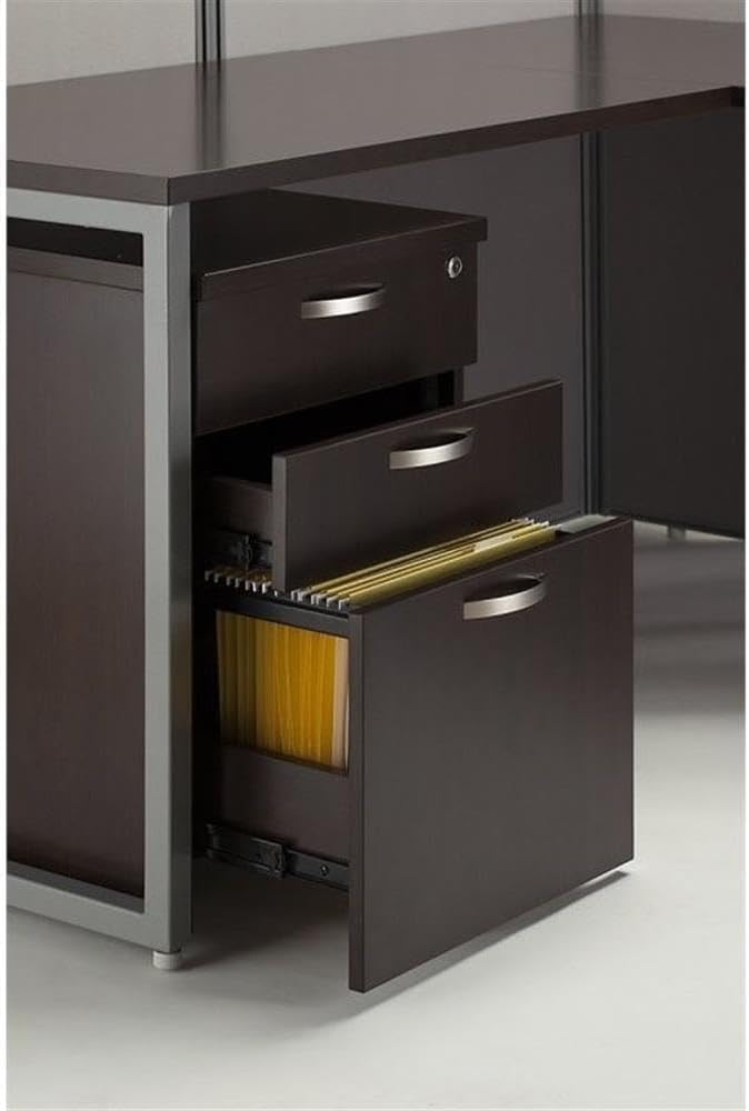 Scranton &amp Co 3 Drawer Mobile File Cabinet 25.37H x 15.98W x 20.08D Laminate MDF Steel Mocha Cherry Finish Lockable Letter/Legal Files Rolling Casters Fits Under Desk Office Storage Solu