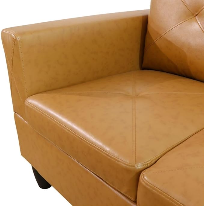 Ginger L-Shaped 3-Piece Faux Leather Sofa with Storage Ottoman Set Sectional Couch Sofa Set for Living Room Office Small Space