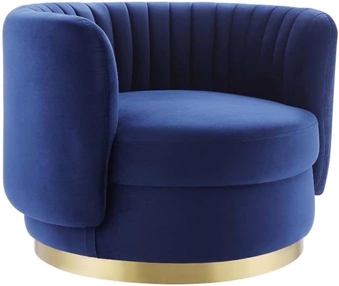 Pemberly Row Tufted Performance Velvet Swivel Chair 25 H x 34 W x 31.5 D Gold Metal Base Navy Velvet Upholstery Dense Foam Padding Modern Glam Accent Chair for Living Room or Home Office