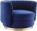 Pemberly Row Tufted Performance Velvet Swivel Chair 25 H x 34 W x 31.5 D Gold Metal Base Navy Velvet Upholstery Dense Foam Padding Modern Glam Accent Chair for Living Room or Home Office