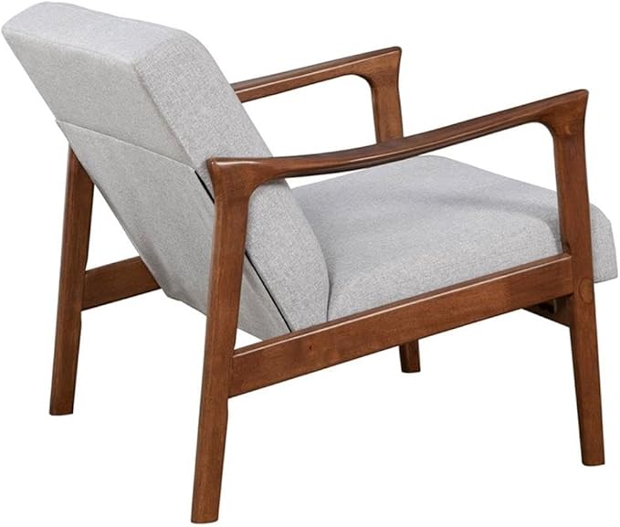 Trent Home Contemporary Lounge Chair 29 H x 27.5 W x 34 D Solid Rubberwood Frame Medium Brown Finish Light Gray Polyester Upholstered Cushions Accent Chair for Living Room or Bedroom Use