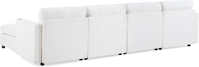 ERYE Oversized Chenille Upholstered Modular Storage Sectional Sofa Couch W/2 Movable Ottomans &amp Cupholders U-Shaped Free Combined Sofa Couch Convertible Sleeper Sofabed for Living Room Apartment