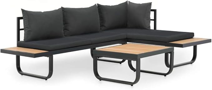 2-Piece Modular Sofa Set Anthracite Aluminum Medium Outdoor Indoor Furniture with Weatherproof Cushions and Powder-Coated Finish for Patio Living Room