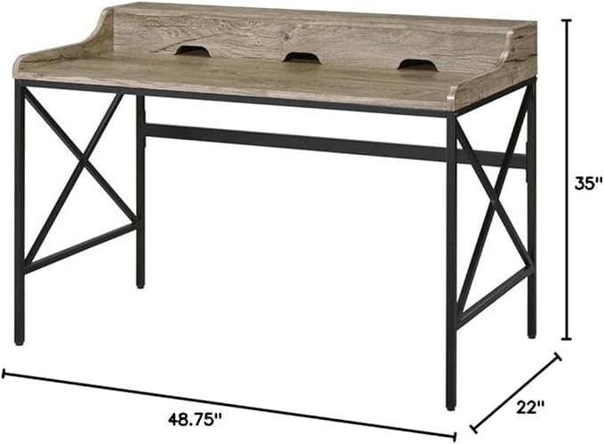 Pemberly Row Contemporary Gray Wood and Black Metal Desk USB Port and Electrical Outlet 48.75 in Wide Modern Design with Hidden Storage Levelers Home Office Workspace Furniture