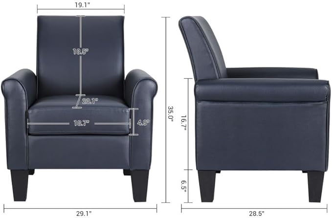Lohoms Mid-Century Modern Leather Accent Chairs Overstuffed Leather Living Room Chair Upholstered Comfortable Club Chair PU Leather Armchair for Bedroom Office Waiting Room -Dark Blue