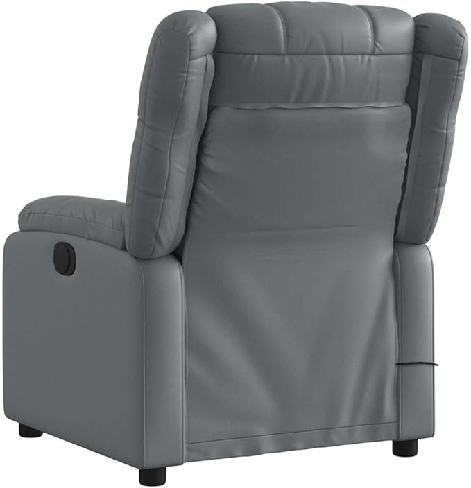 vidaXL Massage Recliner Chair for Elderly - Gray Faux Leather Armchair with Vibration Massage Manual Recline and Storage Pocket