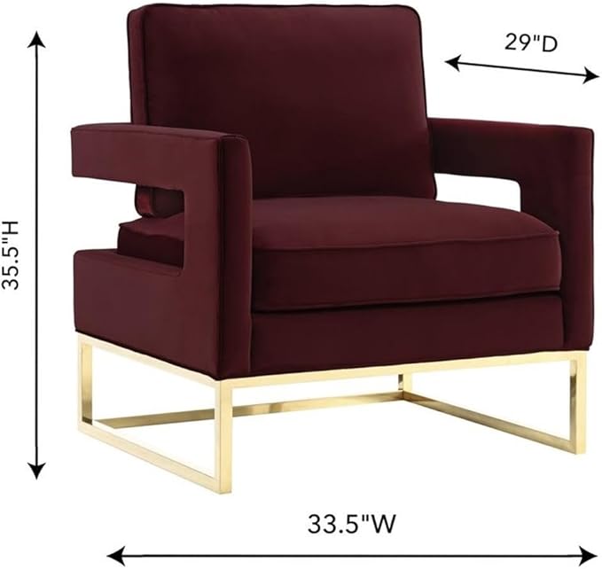TOV Furniture The Avery Collection Modern Style Living Room Den Leather Upholstered Armchair with Gold Legs Maroon