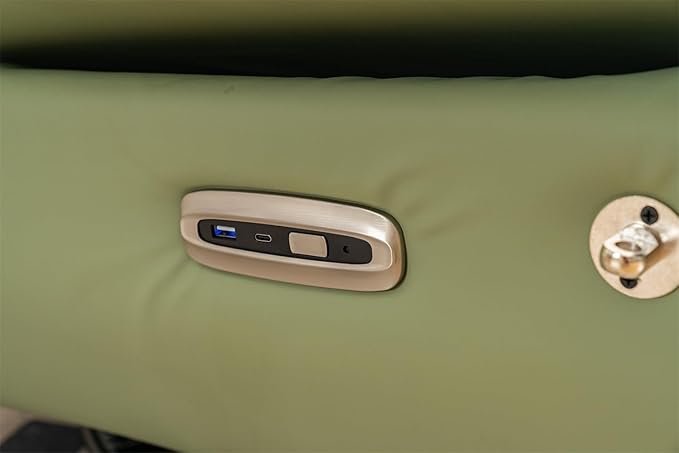 Power Recliner Sofa Chair 270 Degree Swivel Leisure Single Sofa with Button Control Wireless Speaker USB Ports Hidden Arm Storage and Phone Holder for Living Room Bedroom Green PU (Without LED)