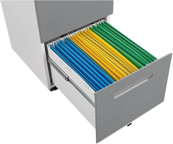 3-Drawer Mobile Filing Cabinet with Lock Metal Filing Cabinet to be Installation Required (2 Drawer Grey + Metal)
