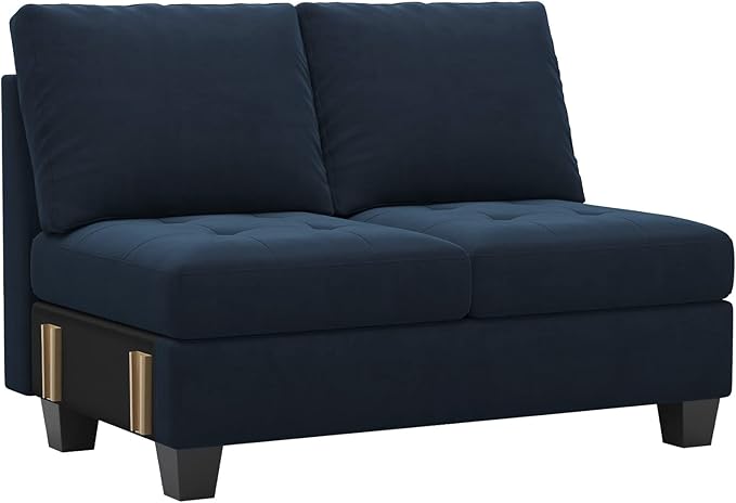 Belffin Velvet Long 2-Seat Module for Modular Sofa Sectional Couch Accent Armless 2 Seater Sofa Couch Chair Modern Fabric Blue