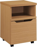 Pemberly Row Engineered Wood Rolling File Cabinet Natural Woodgrain Finish 16 W x 17 D x 24 H Lockdowel Assembly Large File Drawer with Euro Glides Dual Wheel Casters Home Office Storage