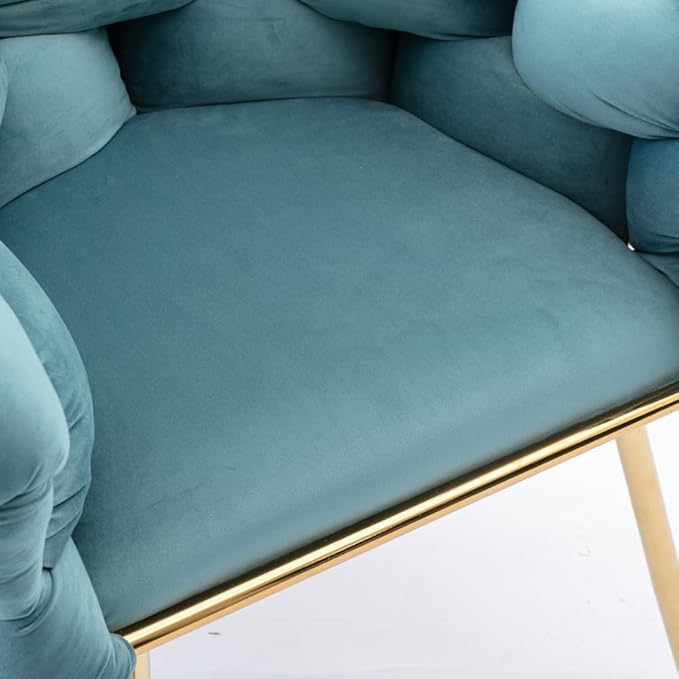 Luxury Modern Simple Leisure Velvet Single Sofa Chair Bedroom Lazy Person Household Dresser Stool Manicure Table Back Chair (Blue + Velvet)