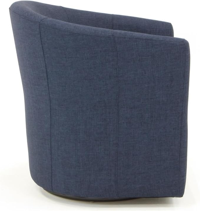 Pemberly Row Traditional Fabric Swivel Club Chair Navy Blue Finish 30 H x 30.5 W x 27 D Flared Arms Padded Removable Seat 360-Degree Swivel Base Comfortable Accent Chair for Living Room or