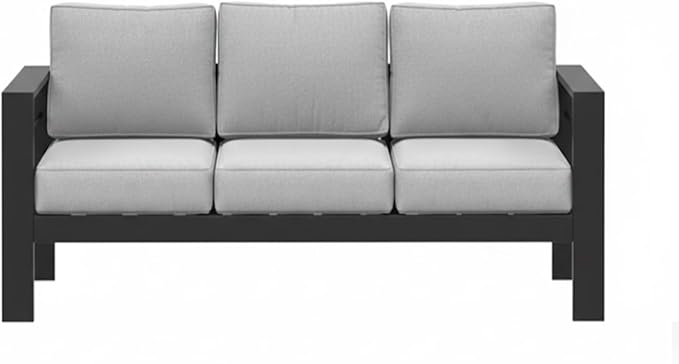 75 All-Weather Sofa Bed with Heavy-Duty Frame Stylish Sofa Bed with Water-Repellent Olefin Comfort 3-Seater Sofa with High-Density Foam for Patio Balcony Black+Grey