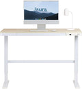 Laura Davidson Furniture Liberty Adjustable Electric Standing Desk Stand Up Desk and Sit Desk with Memory Presets and Drawer Home Office Desk Computer Desk (White with Oak Top)