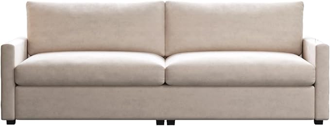 Modern Beige Fabric Loveseat with Deep Seating Soft Cushions Minimalist 2-Seater Sofa for Office Living Room or Bedroom Easy Assembly Couch for Small or Large Spaces